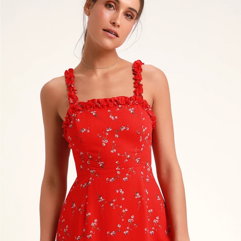 Lulu's Red Floral Mini Dress with Ruffle Straps